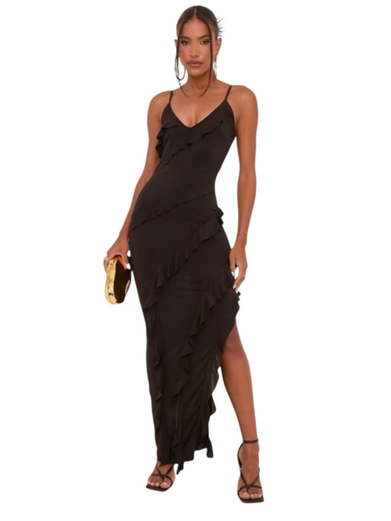 Sincerly Jules Dresses & Skirts - Sincerely Jules Black Ruffle Bodycon Maxi Dress XL